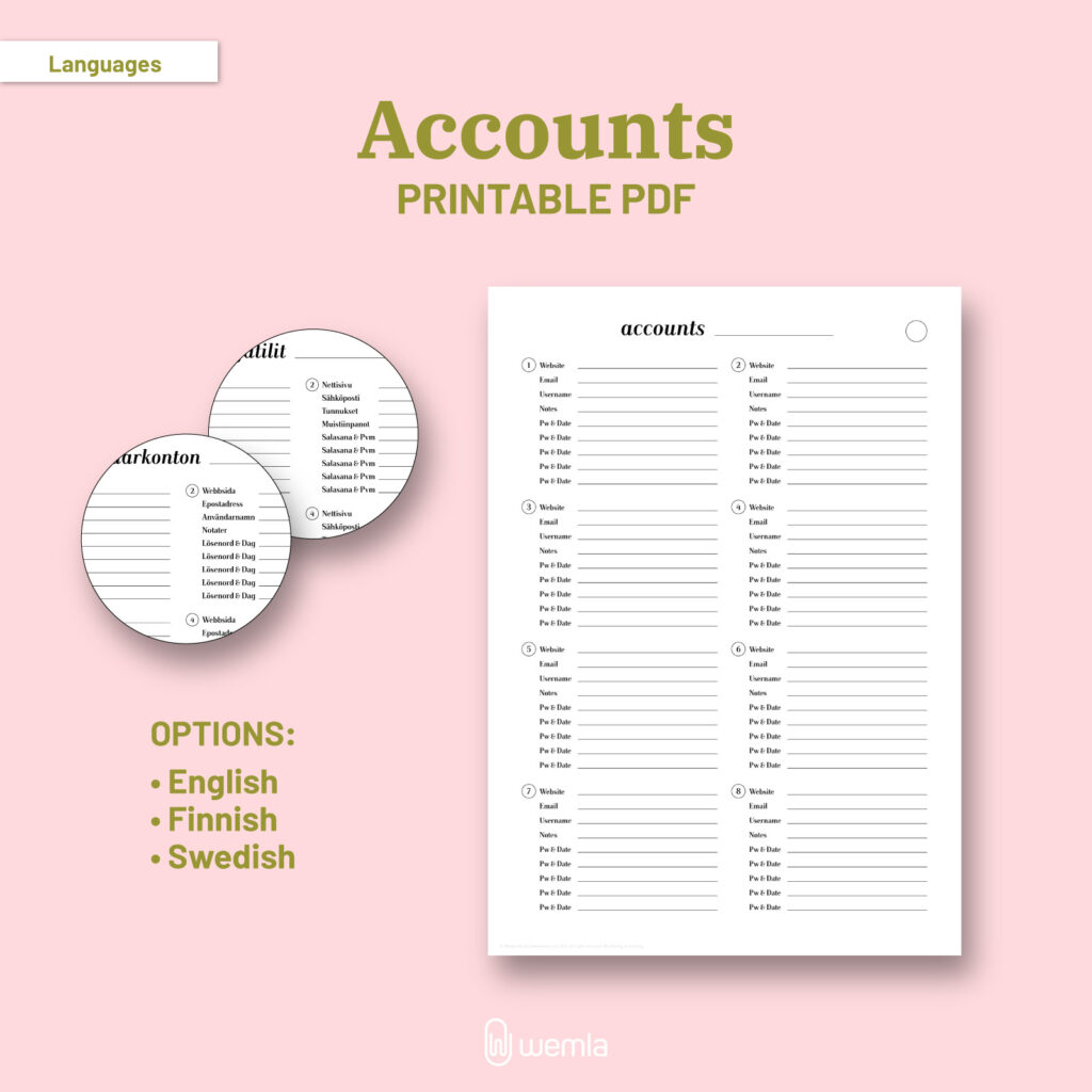 Accounts Printable PDF – Wemla