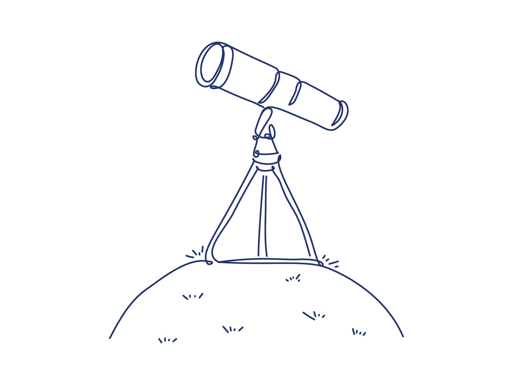 Blue line drawing of telescope