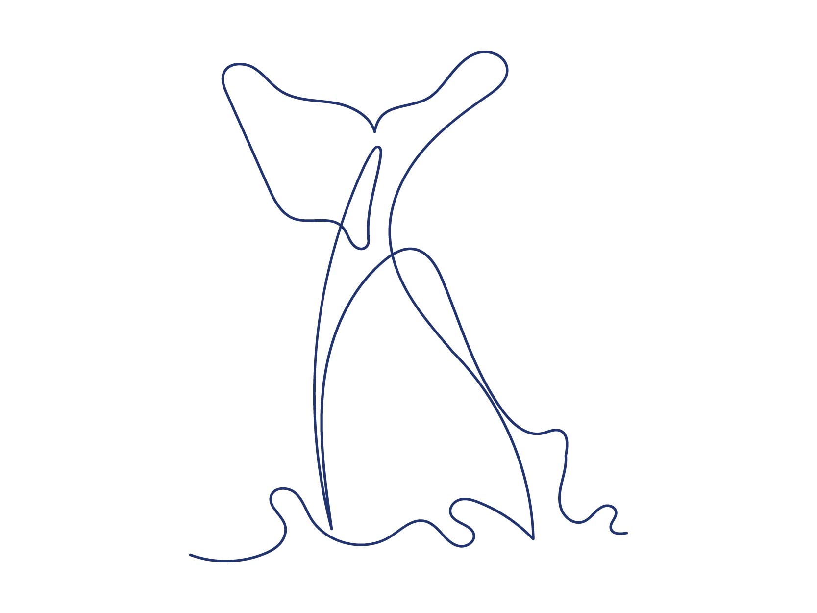 Blue line drawing of whale tail diving