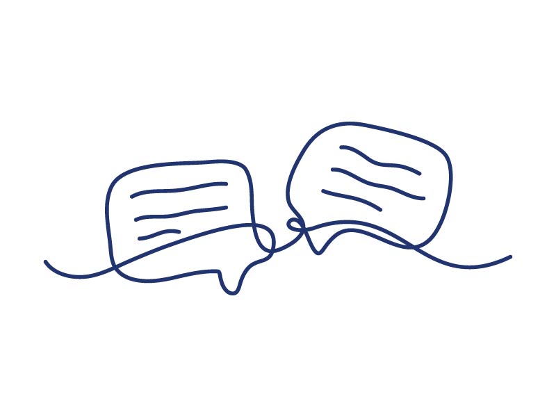 Line drawing of two speech bubbles