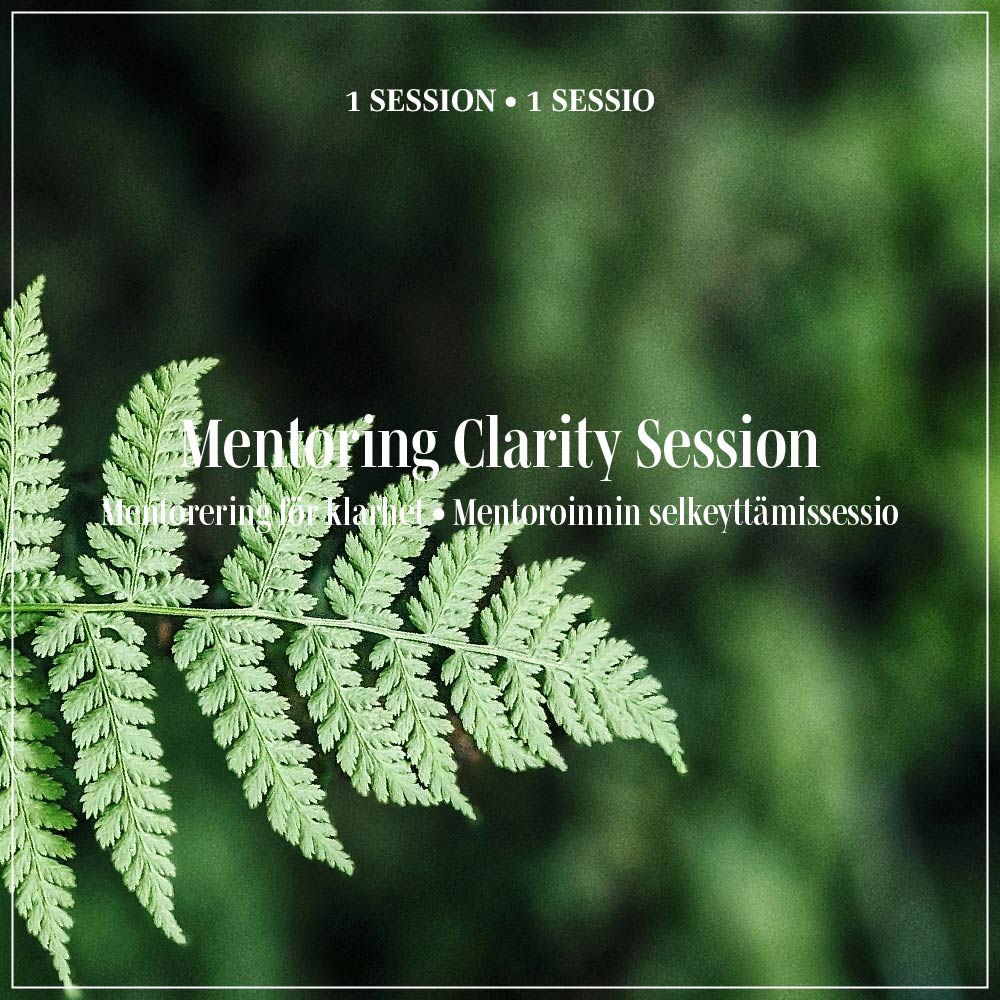 Fern leaf closeup and text Mentoring clarity session